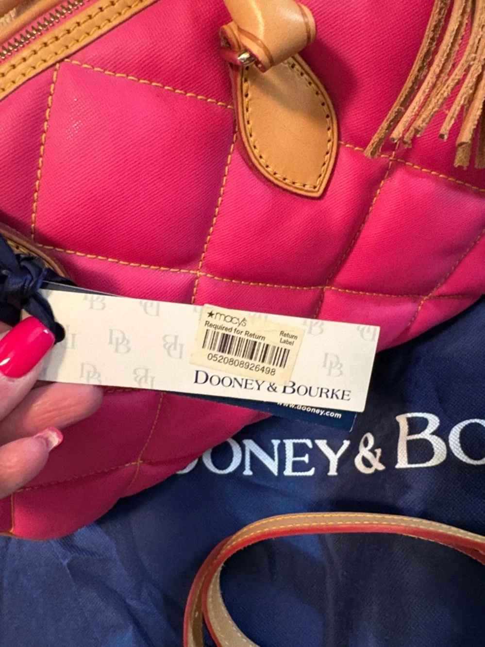 Dooney & Bourke Fuchsia Quilted Satchel with Tan Leather Trim - Picture 4 of 12